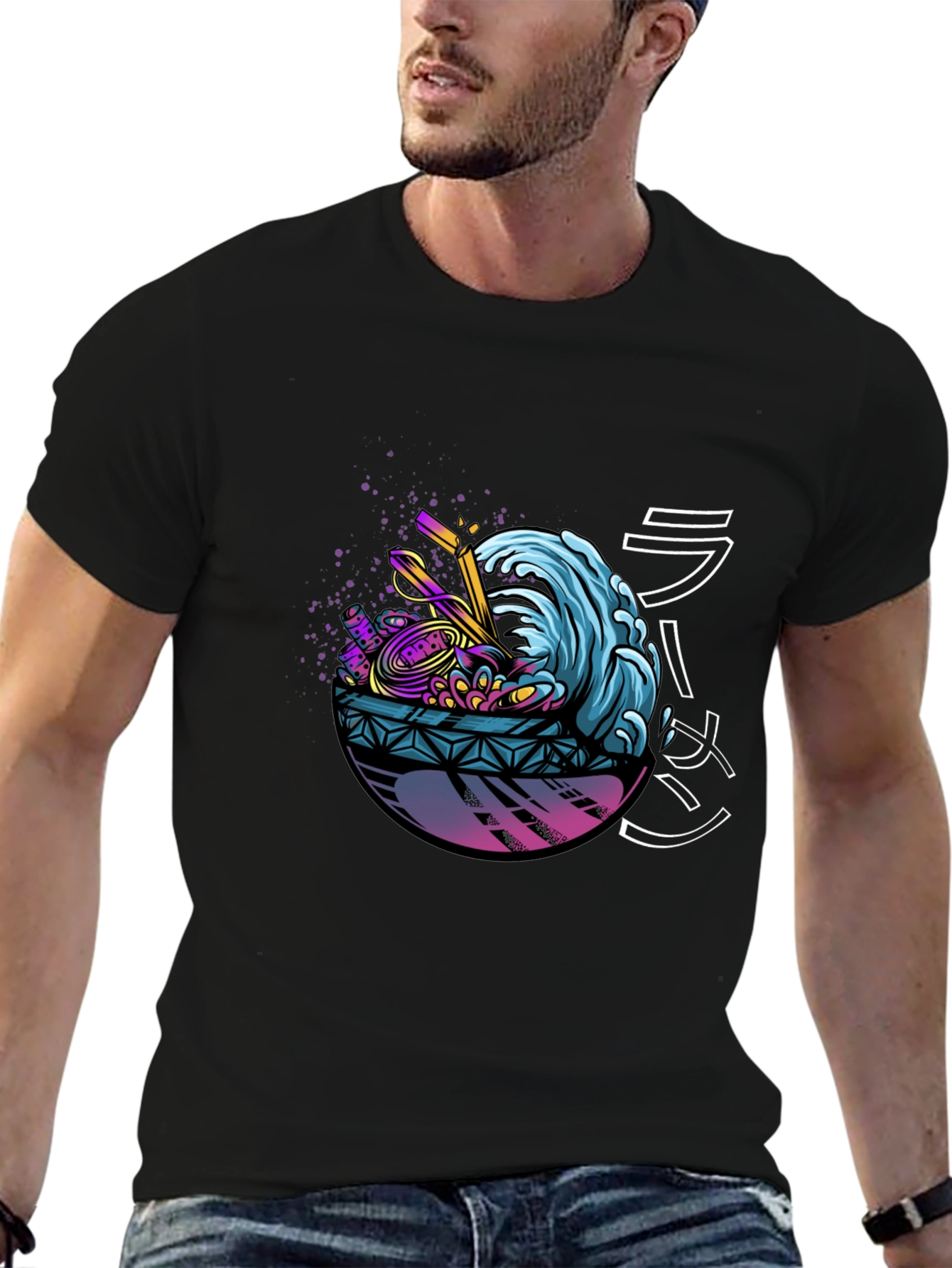 Ramen Wave Graphic Tee - Black Short Sleeve