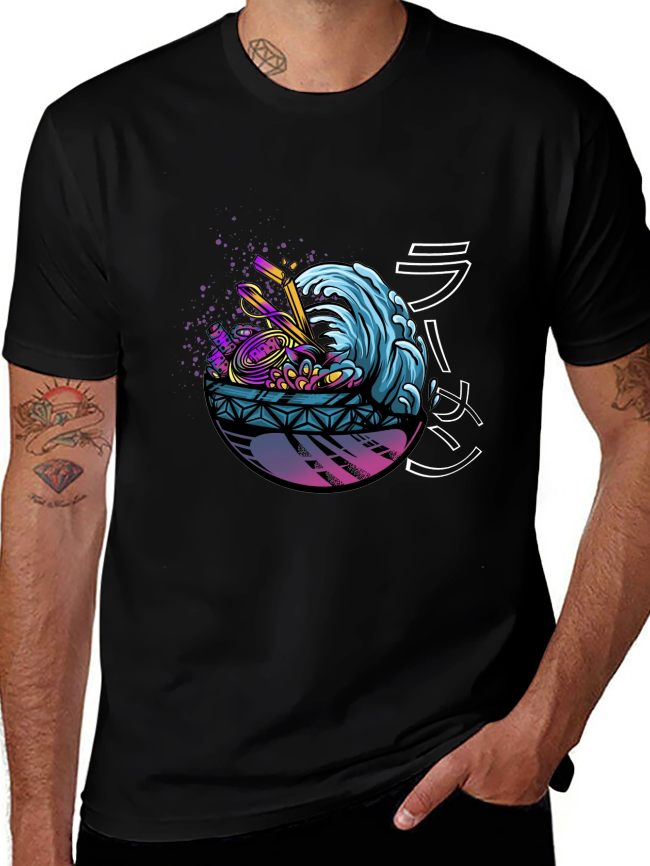 Ramen Wave Graphic Tee - Black Short Sleeve