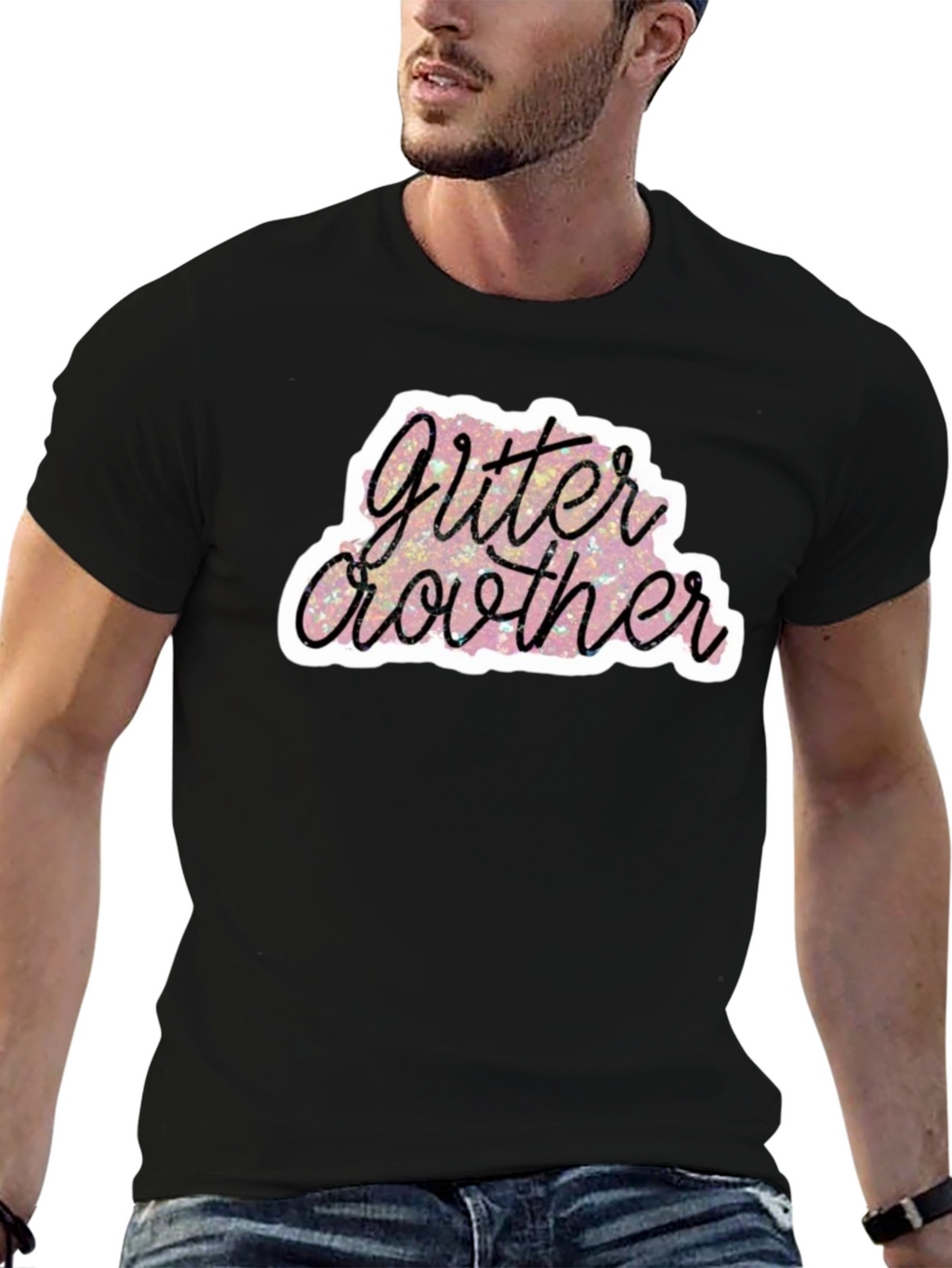 Glitter Brother Black T-Shirt - Sparkly Fun Design