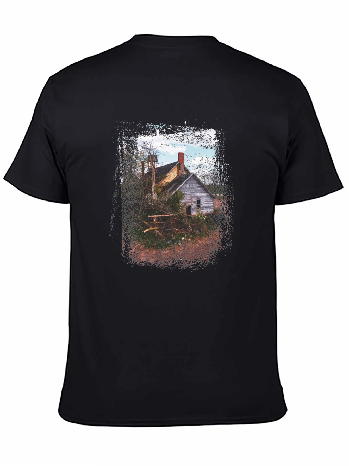 Rustic Cabin Graphic Tee - Vintage Style Black T-Shirt