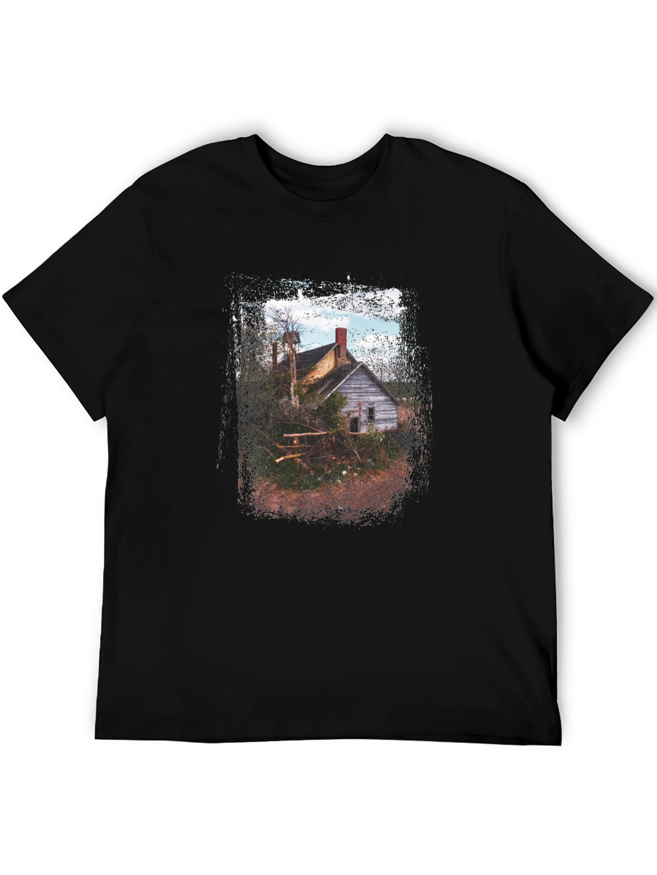 Rustic Cabin Graphic Tee - Vintage Style Black T-Shirt