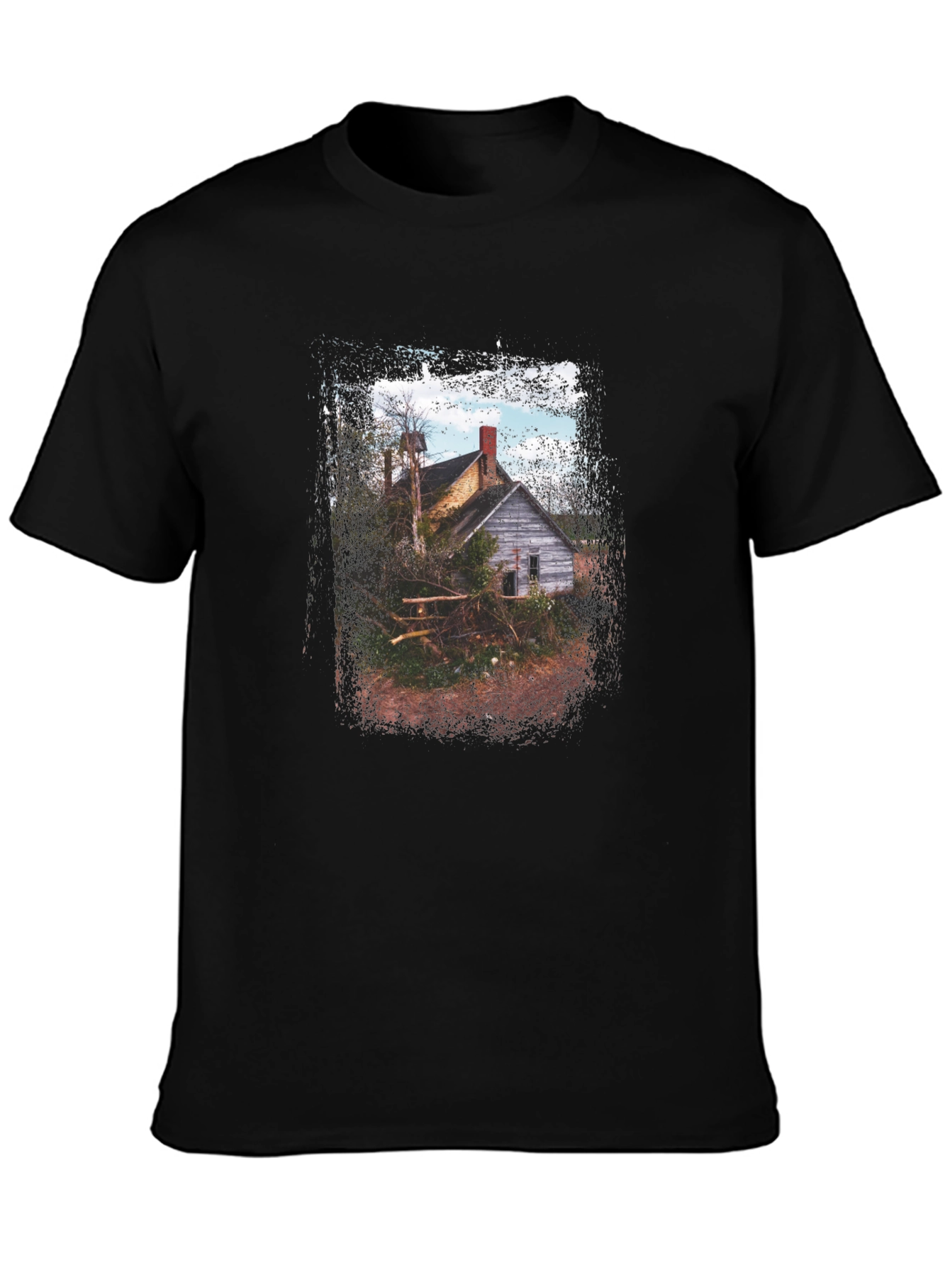 Rustic Cabin Graphic Tee - Vintage Style Black T-Shirt