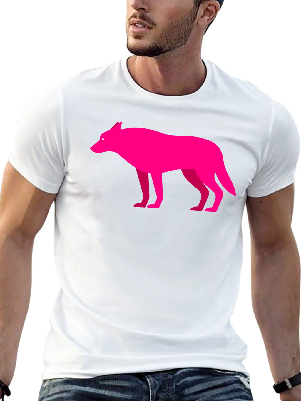 Modern Graphic Pink Wolf on Black T-Shirt