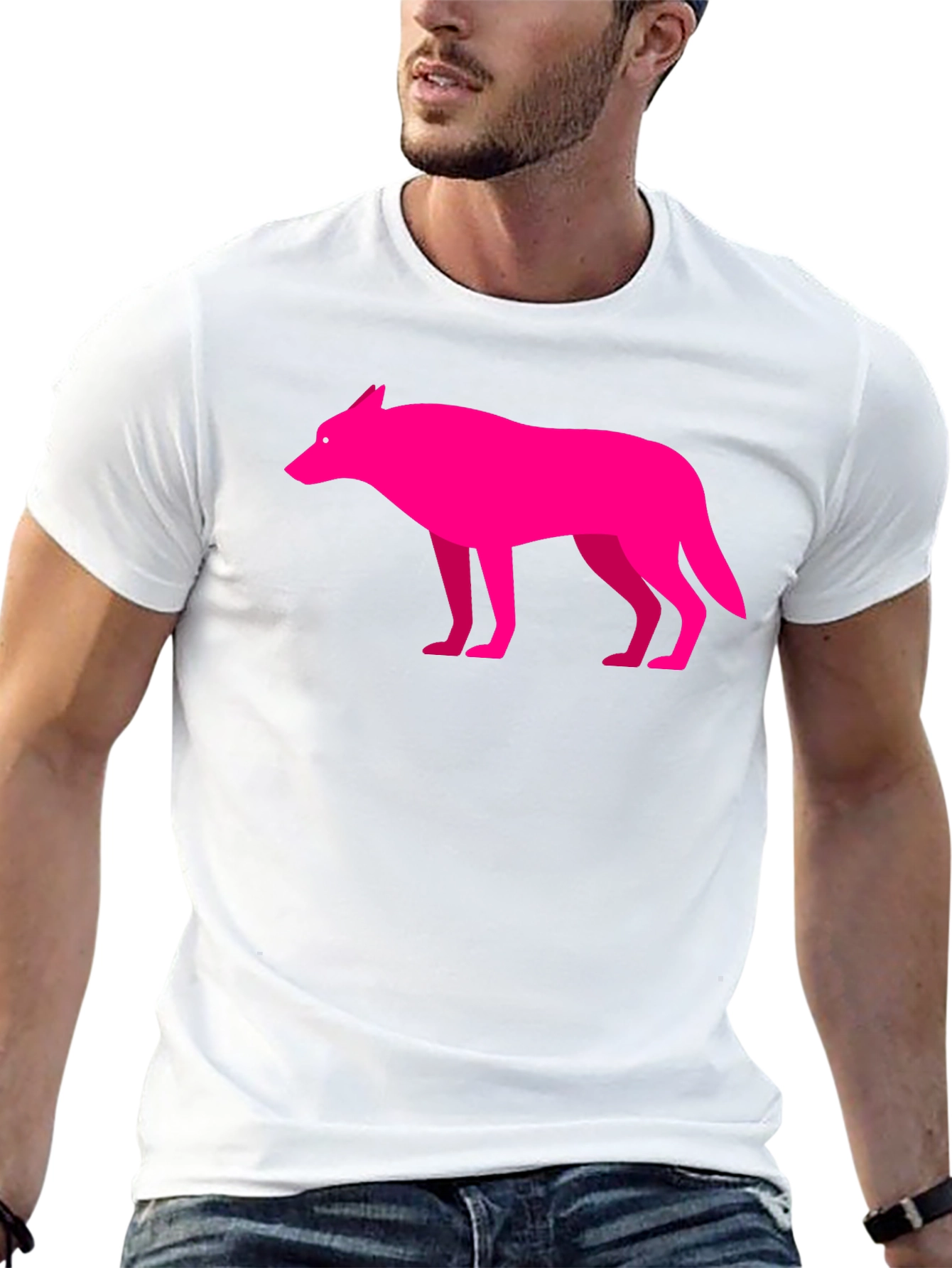 Modern Graphic Pink Wolf on Black T-Shirt