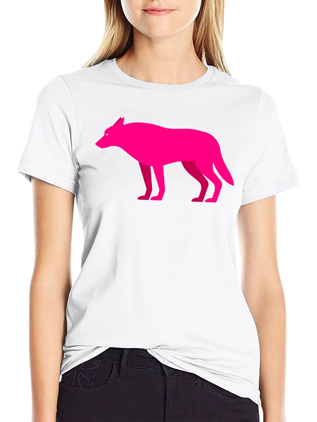 Modern Graphic Pink Wolf on Black T-Shirt