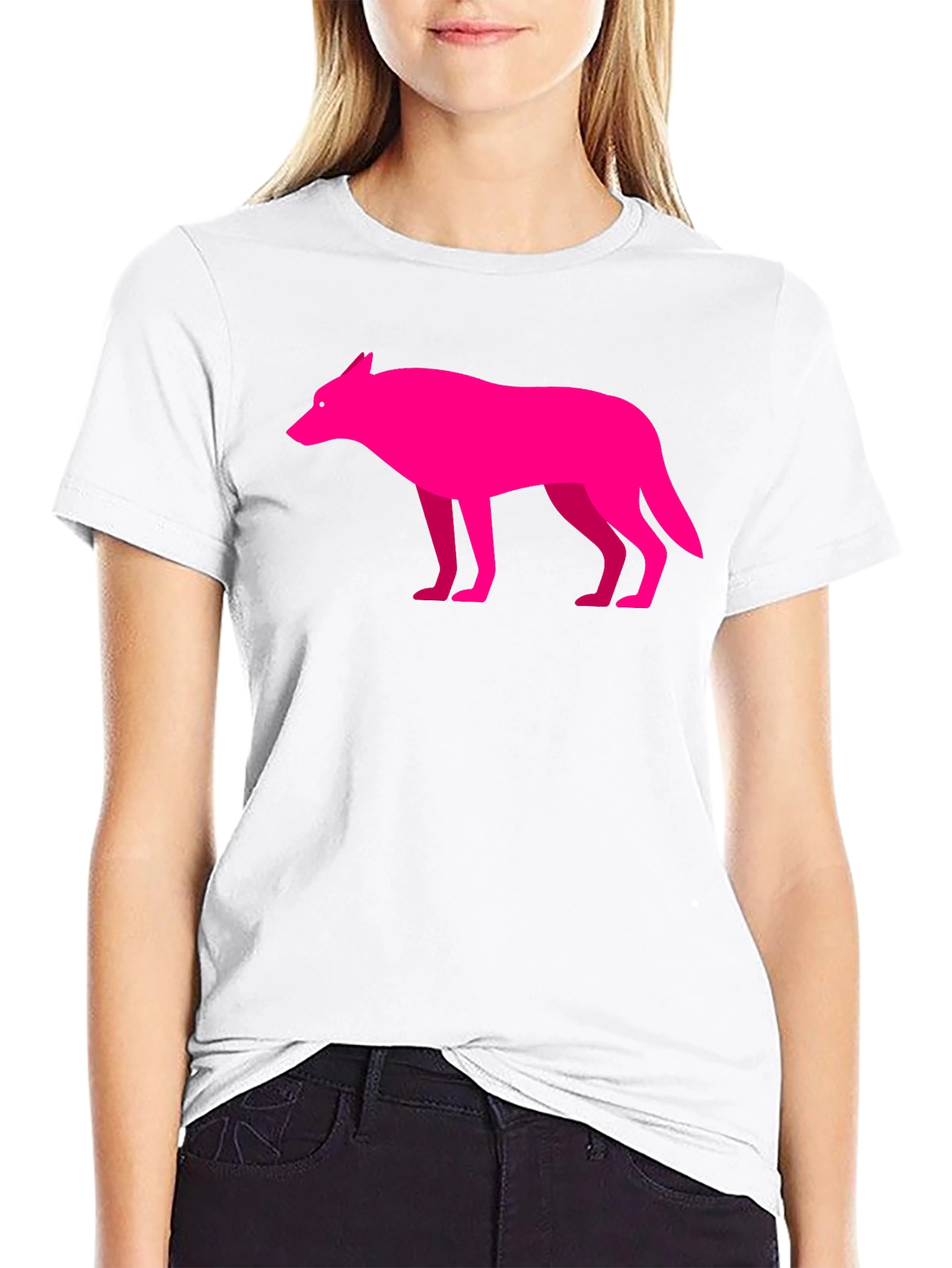 Modern Graphic Pink Wolf on Black T-Shirt
