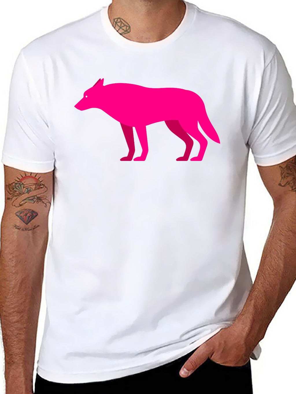 Modern Graphic Pink Wolf on Black T-Shirt