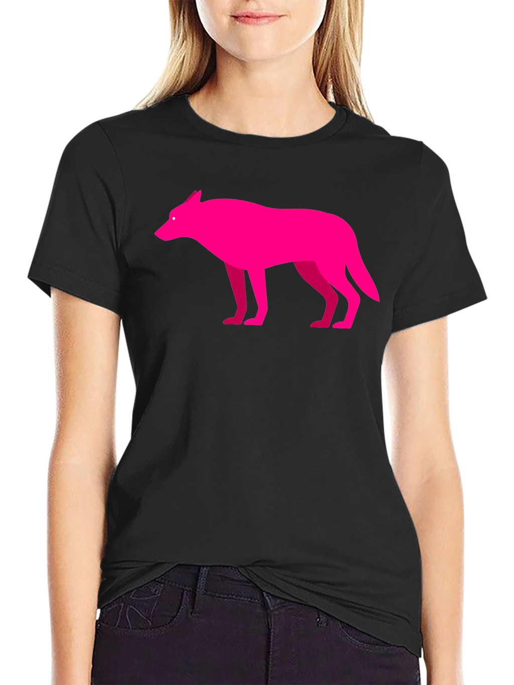 Modern Graphic Pink Wolf on Black T-Shirt