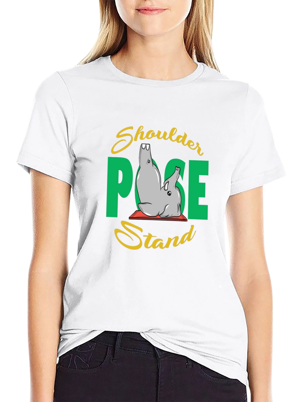 Yoga Elephant Shoulder Pose Stand Black T-Shirt