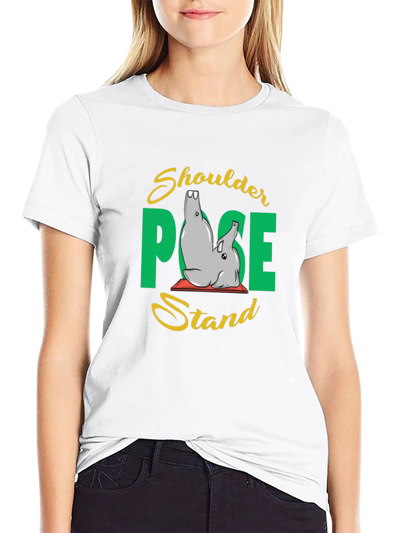 Yoga Elephant Shoulder Pose Stand Black T-Shirt
