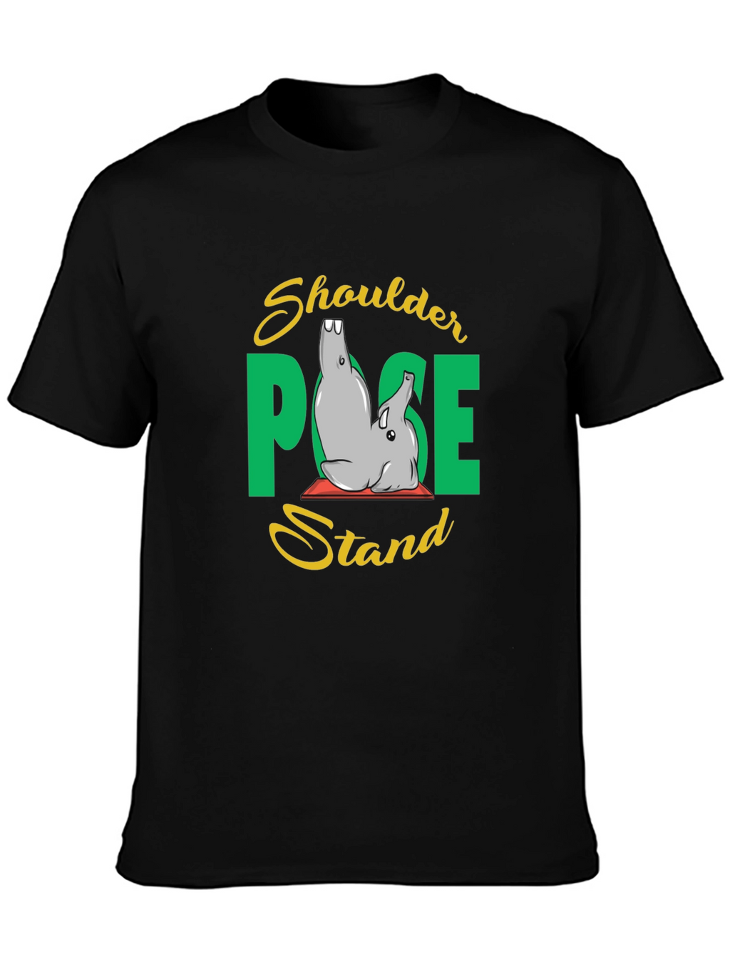 Yoga Elephant Shoulder Pose Stand Black T-Shirt