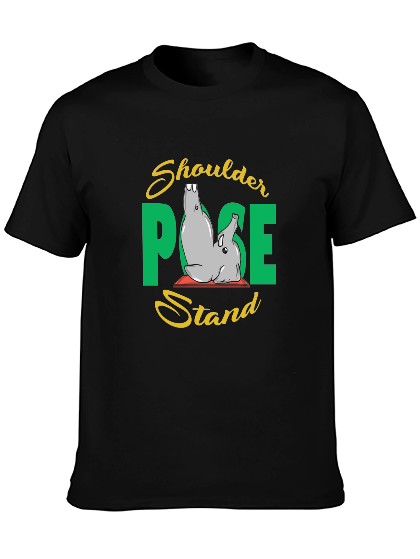 Yoga Elephant Shoulder Pose Stand Black T-Shirt