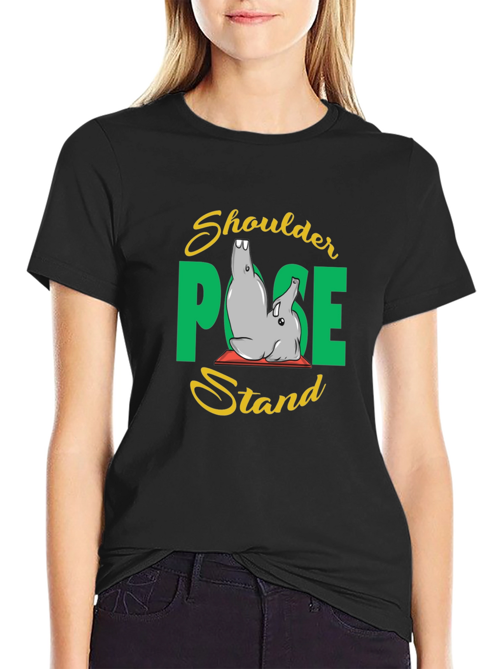 Yoga Elephant Shoulder Pose Stand Black T-Shirt