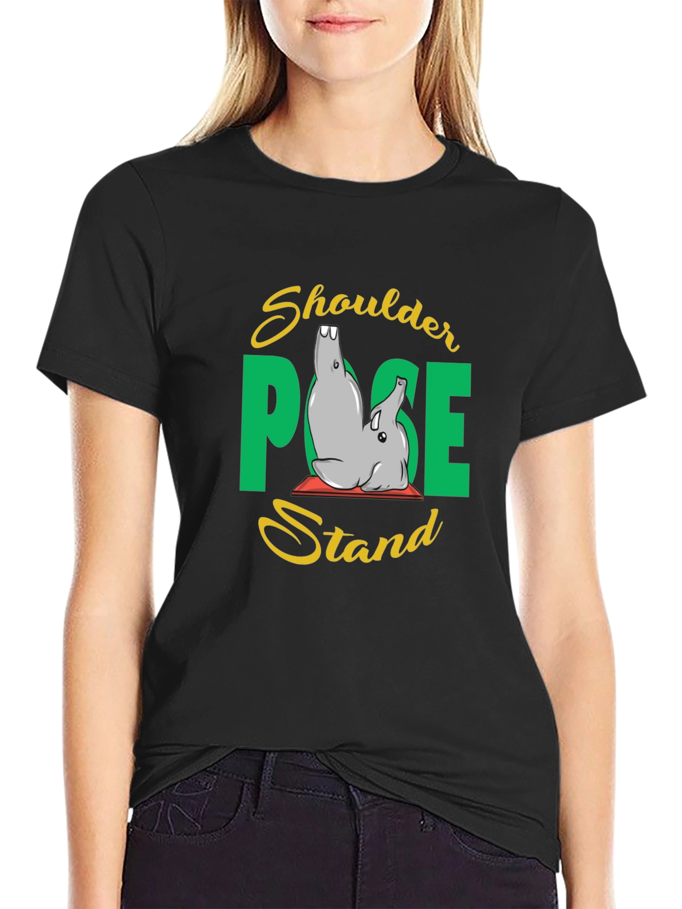 Yoga Elephant Shoulder Pose Stand Black T-Shirt