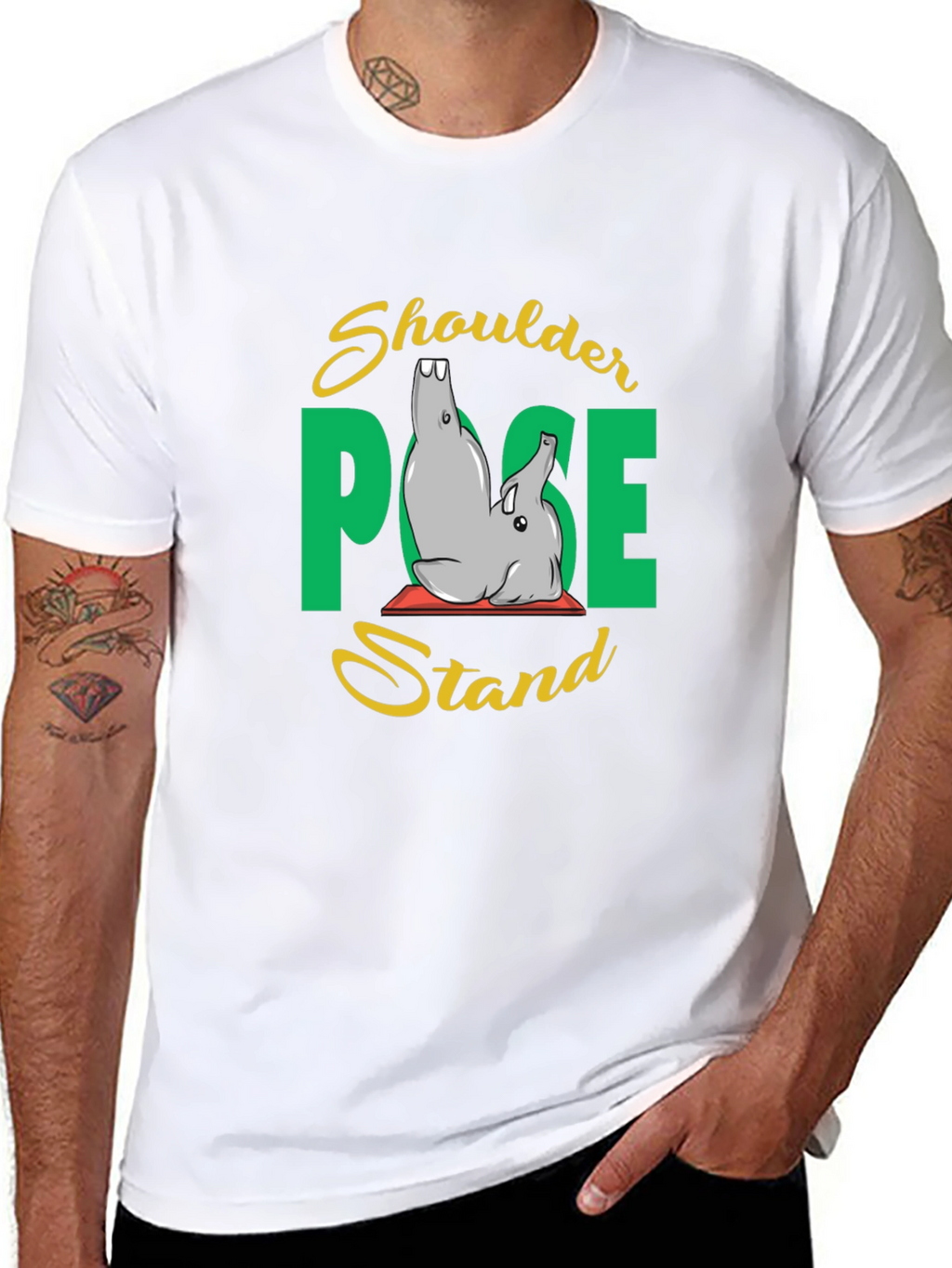 Yoga Elephant Shoulder Pose Stand Black T-Shirt