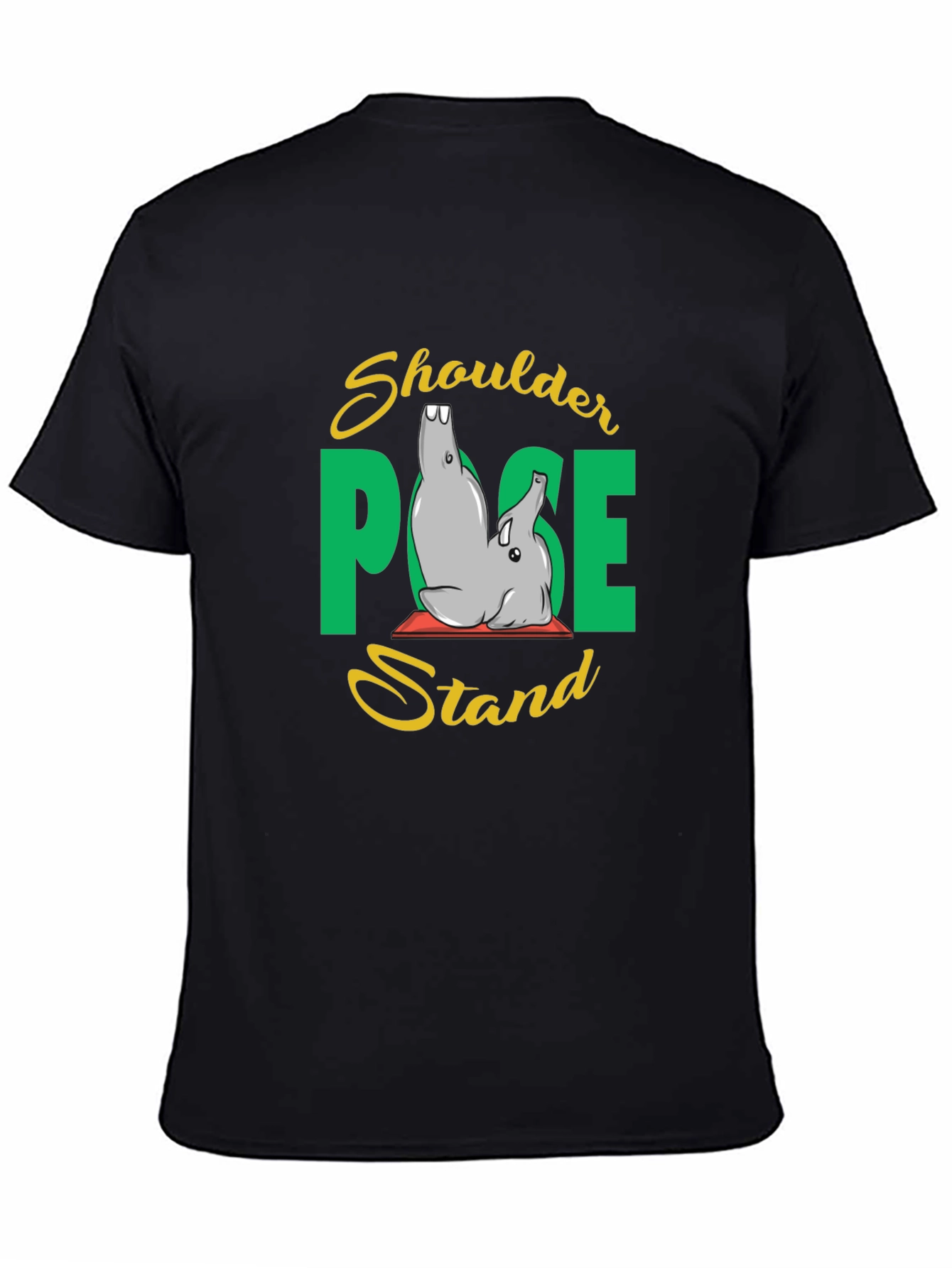 Yoga Elephant Shoulder Pose Stand Black T-Shirt