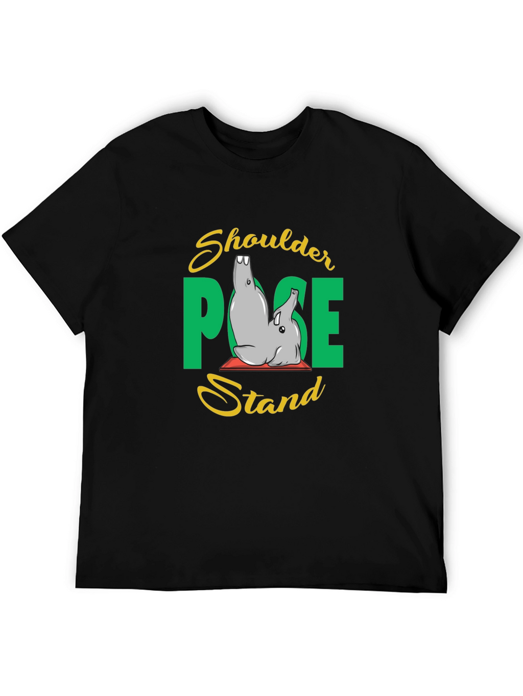 Yoga Elephant Shoulder Pose Stand Black T-Shirt