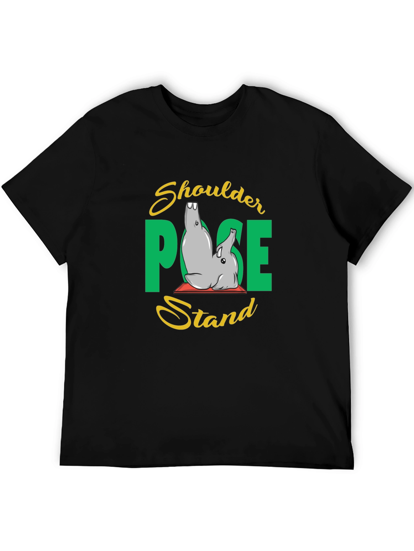 Yoga Elephant Shoulder Pose Stand Black T-Shirt