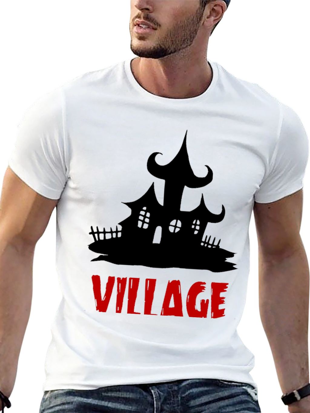 Spooky Village Graphic Tee - Halloween Black T-Shirt