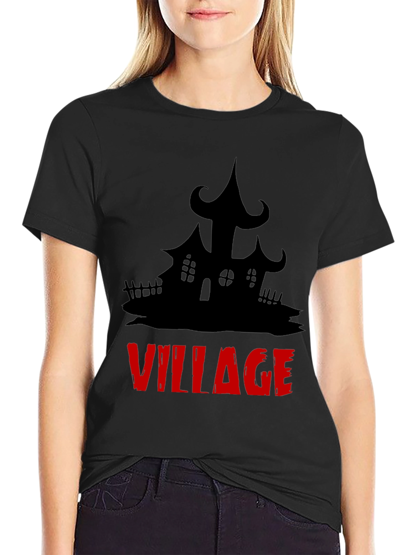 Spooky Village Graphic Tee - Halloween Black T-Shirt