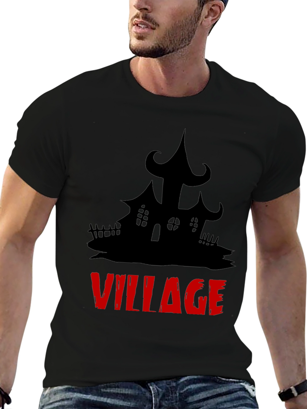 Spooky Village Graphic Tee - Halloween Black T-Shirt