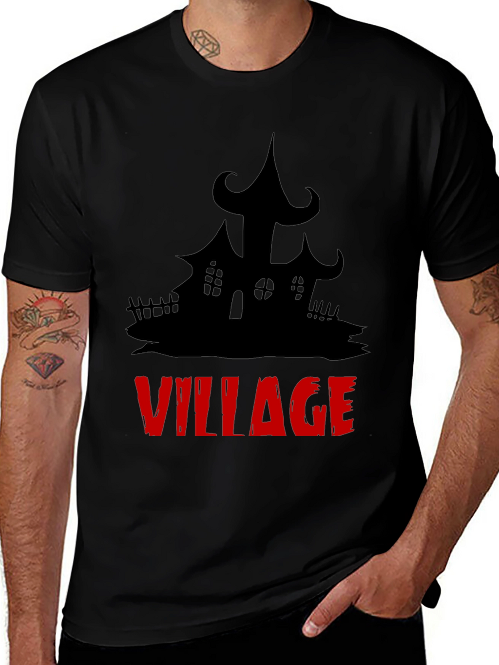 Spooky Village Graphic Tee - Halloween Black T-Shirt