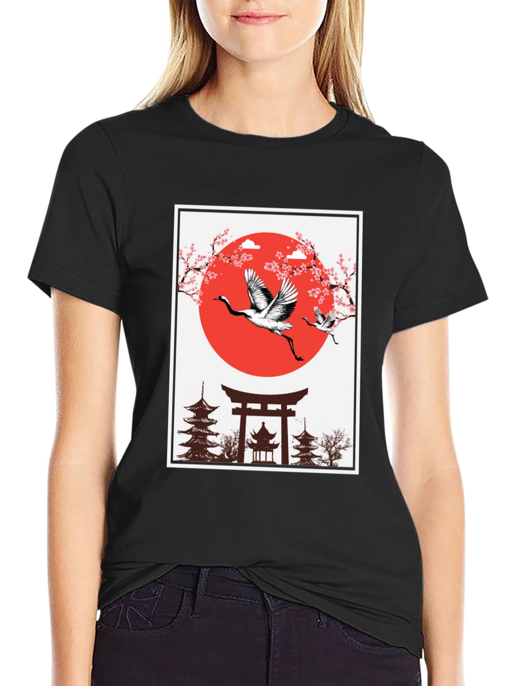 Japanese Crane T-Shirt - Black