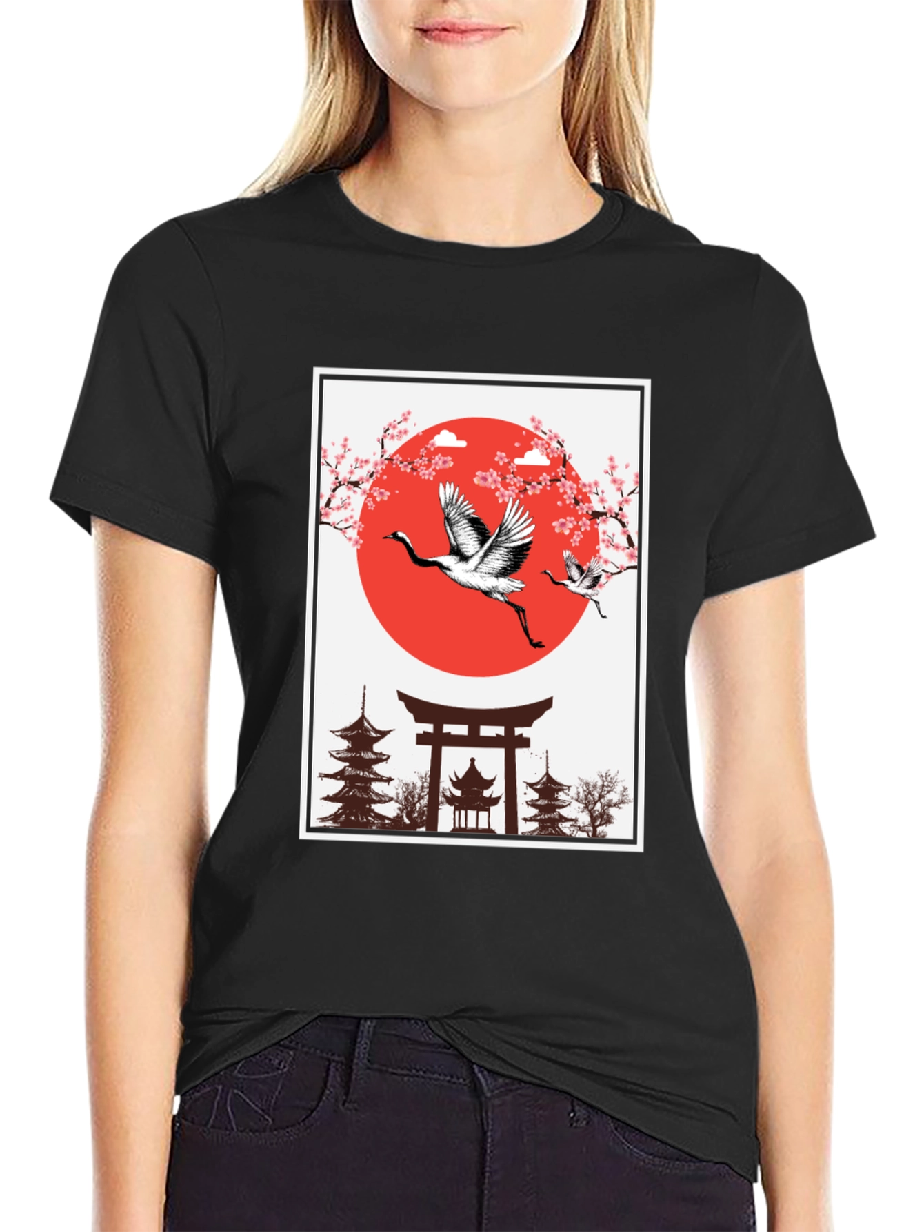 Japanese Crane T-Shirt - Black