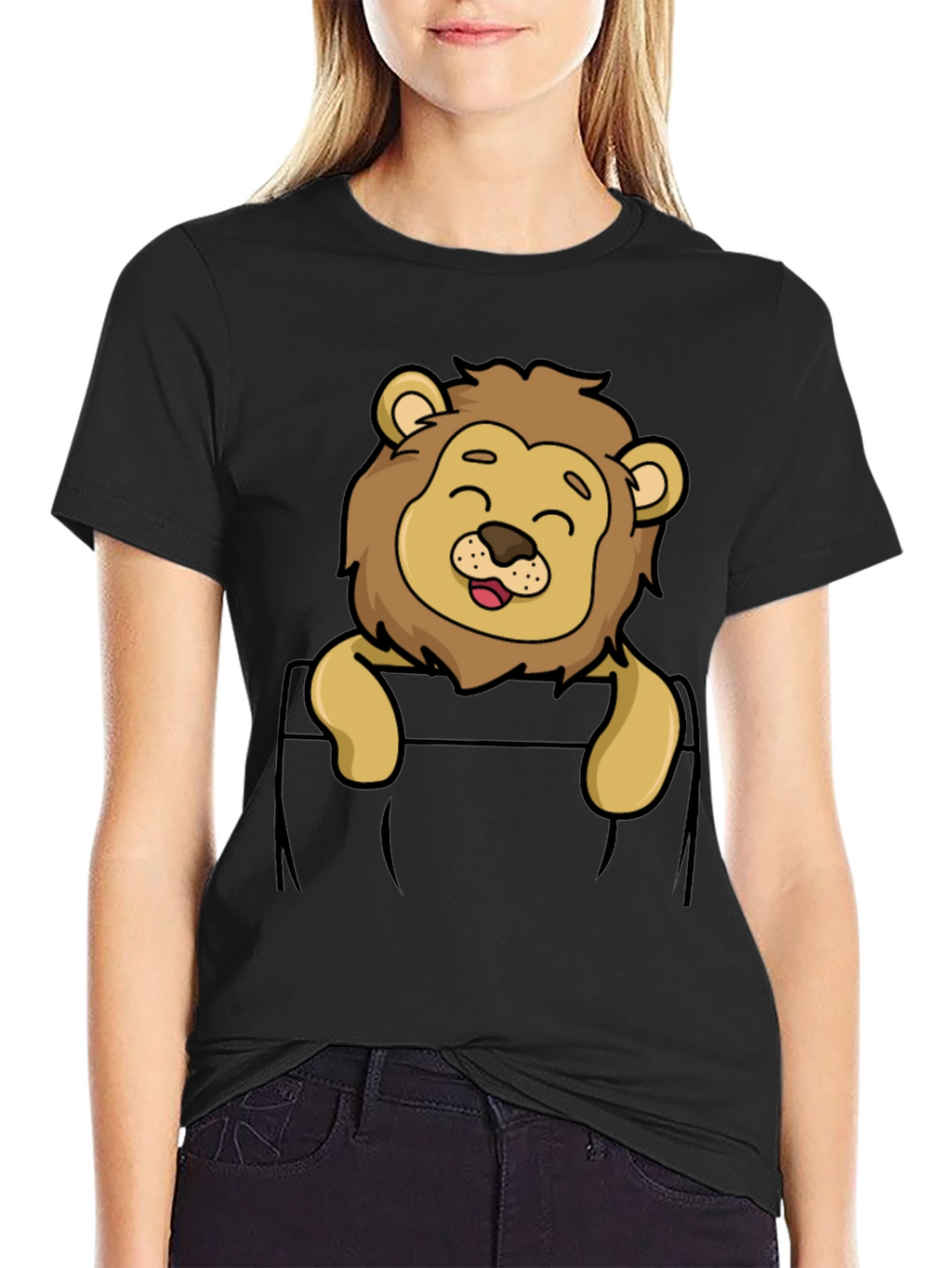 Cute Lion Pocket T-Shirt - Cartoon Style