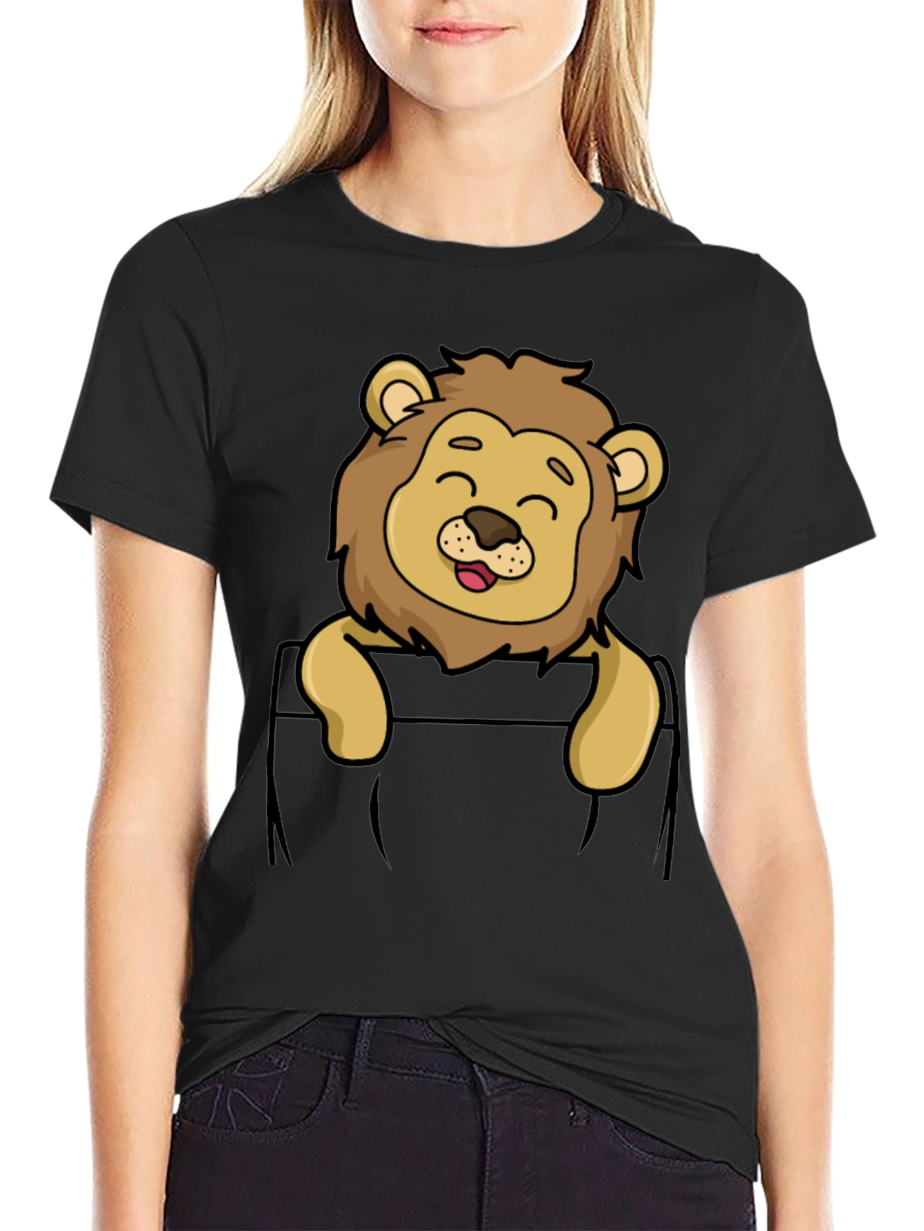 Cute Lion Pocket T-Shirt - Cartoon Style