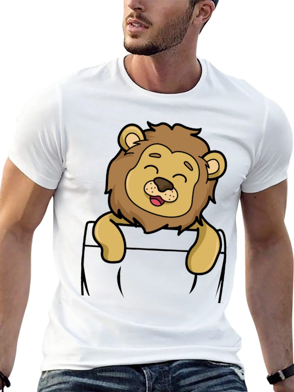 Cute Lion Pocket T-Shirt - Cartoon Style
