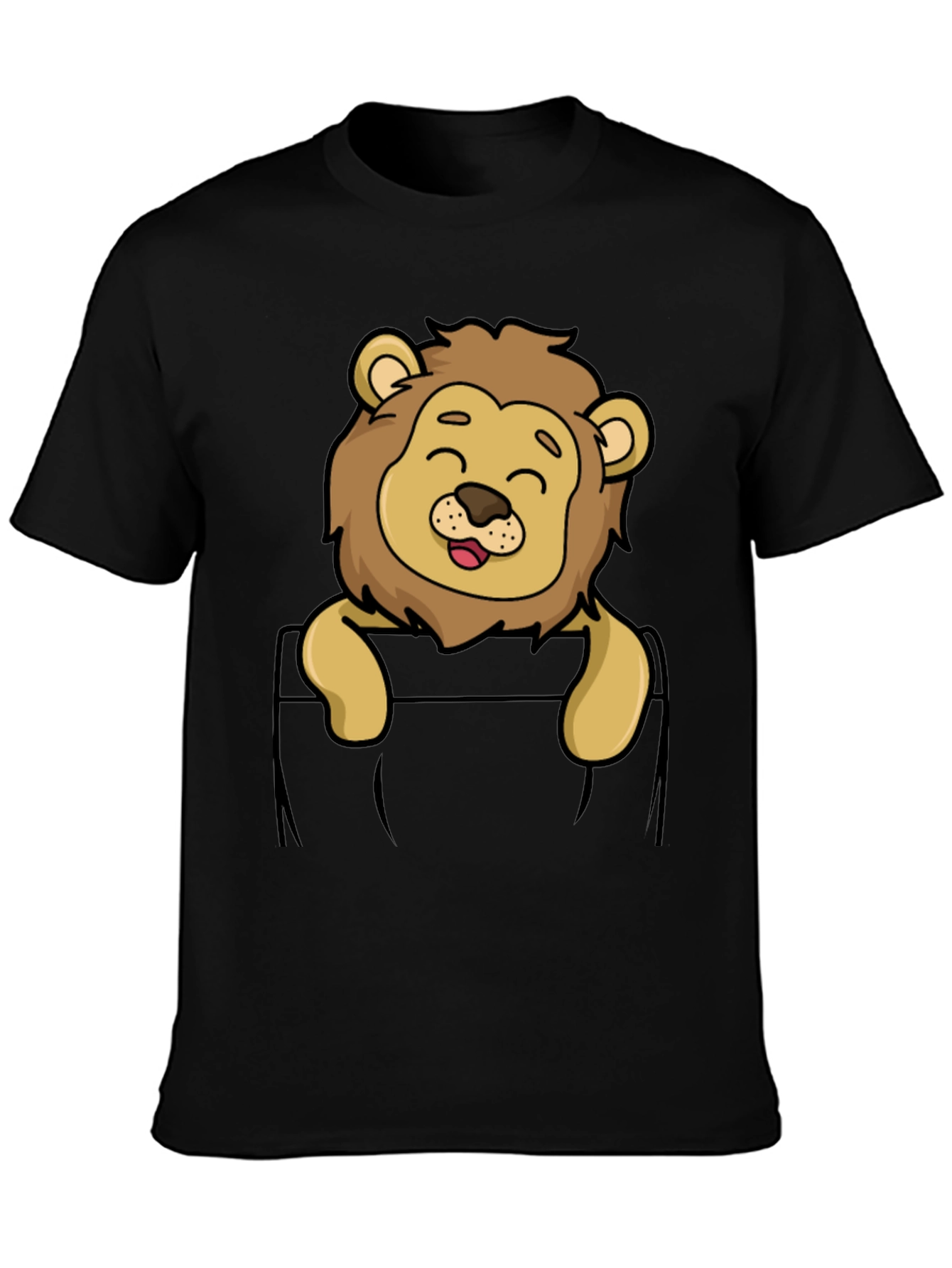 Cute Lion Pocket T-Shirt - Cartoon Style