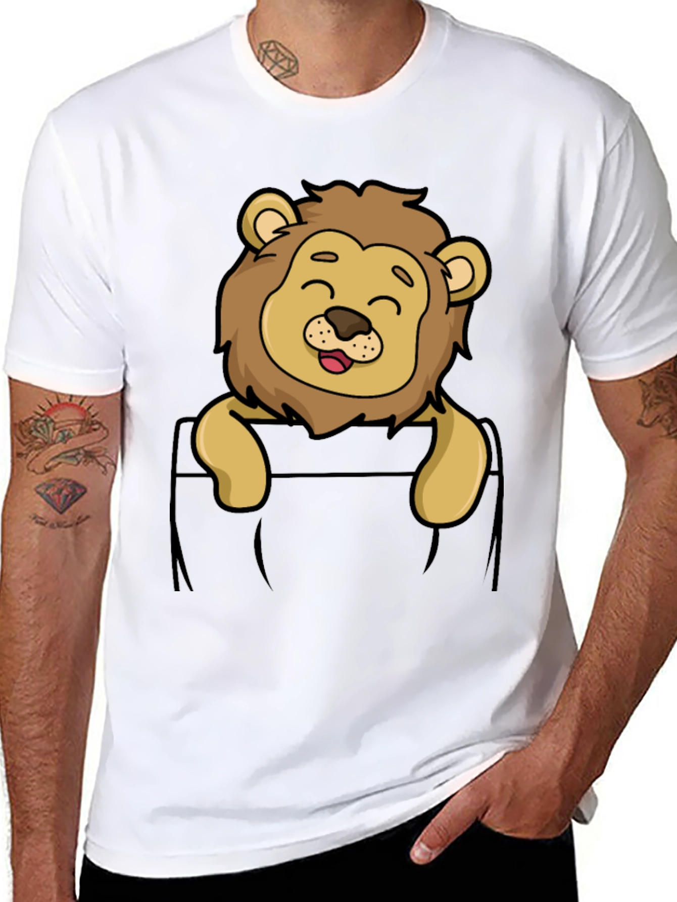 Cute Lion Pocket T-Shirt - Cartoon Style