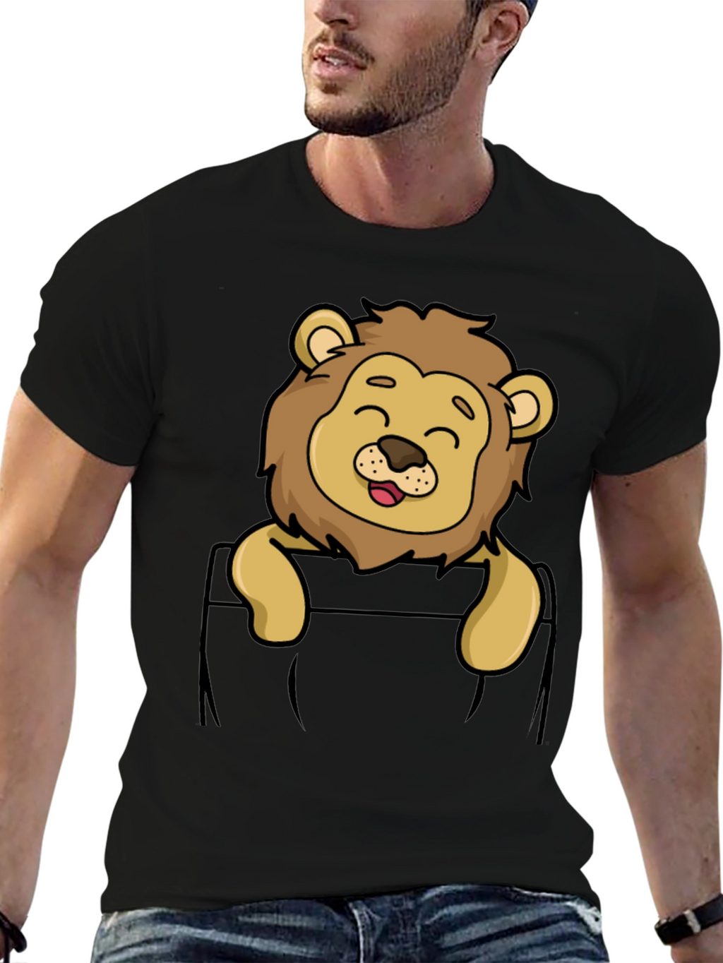 Cute Lion Pocket T-Shirt - Cartoon Style