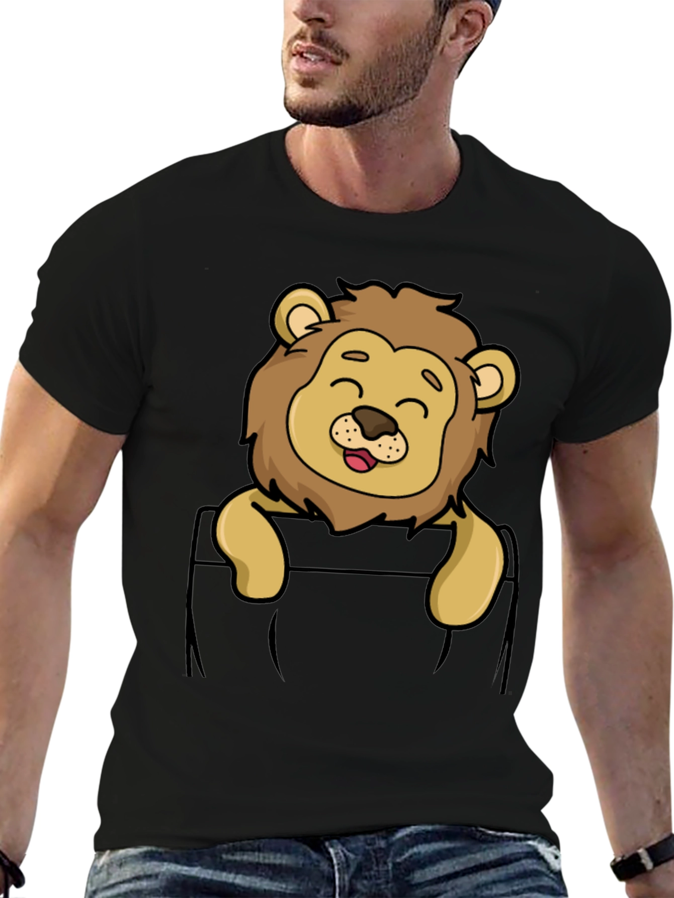 Cute Lion Pocket T-Shirt - Cartoon Style