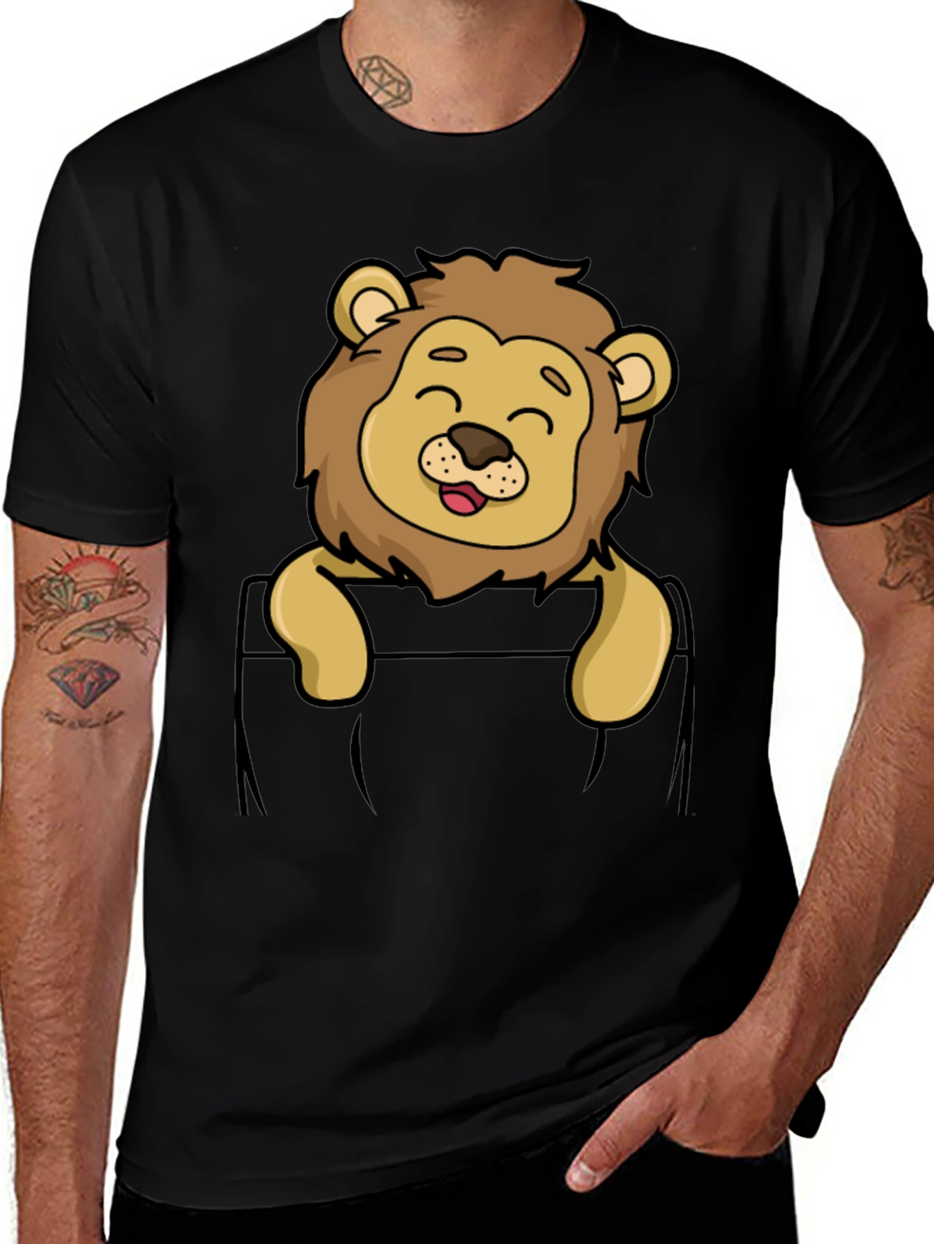 Cute Lion Pocket T-Shirt - Cartoon Style