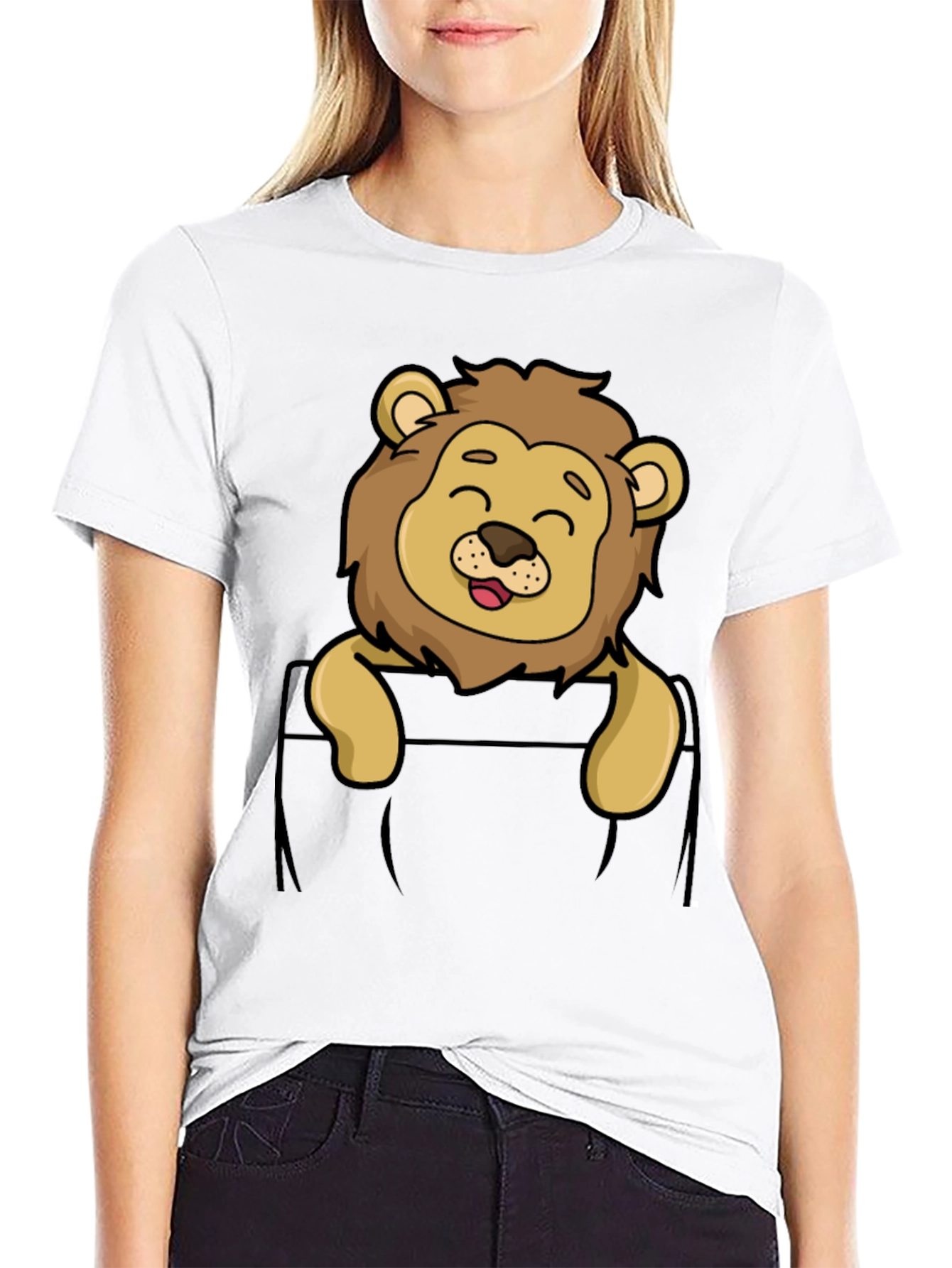 Cute Lion Pocket T-Shirt - Cartoon Style