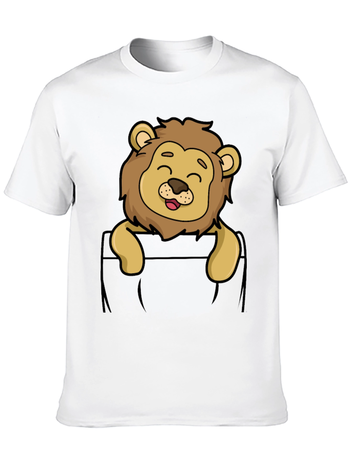 Cute Lion Pocket T-Shirt - Cartoon Style