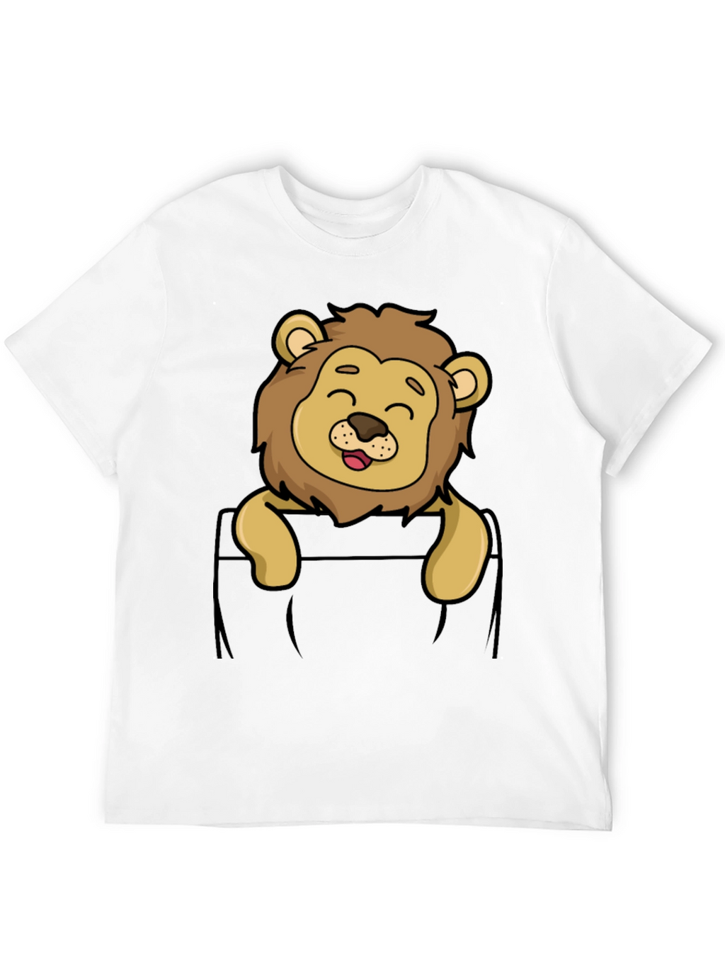 Cute Lion Pocket T-Shirt - Cartoon Style