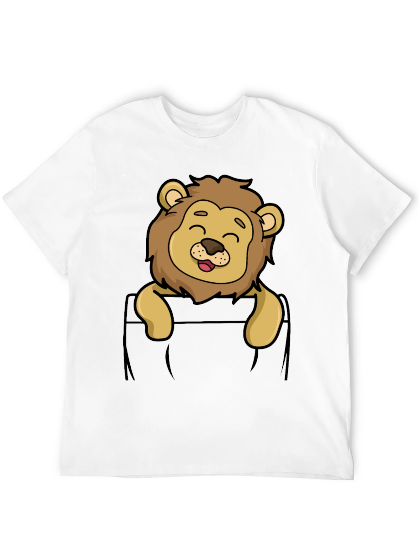 Cute Lion Pocket T-Shirt - Cartoon Style