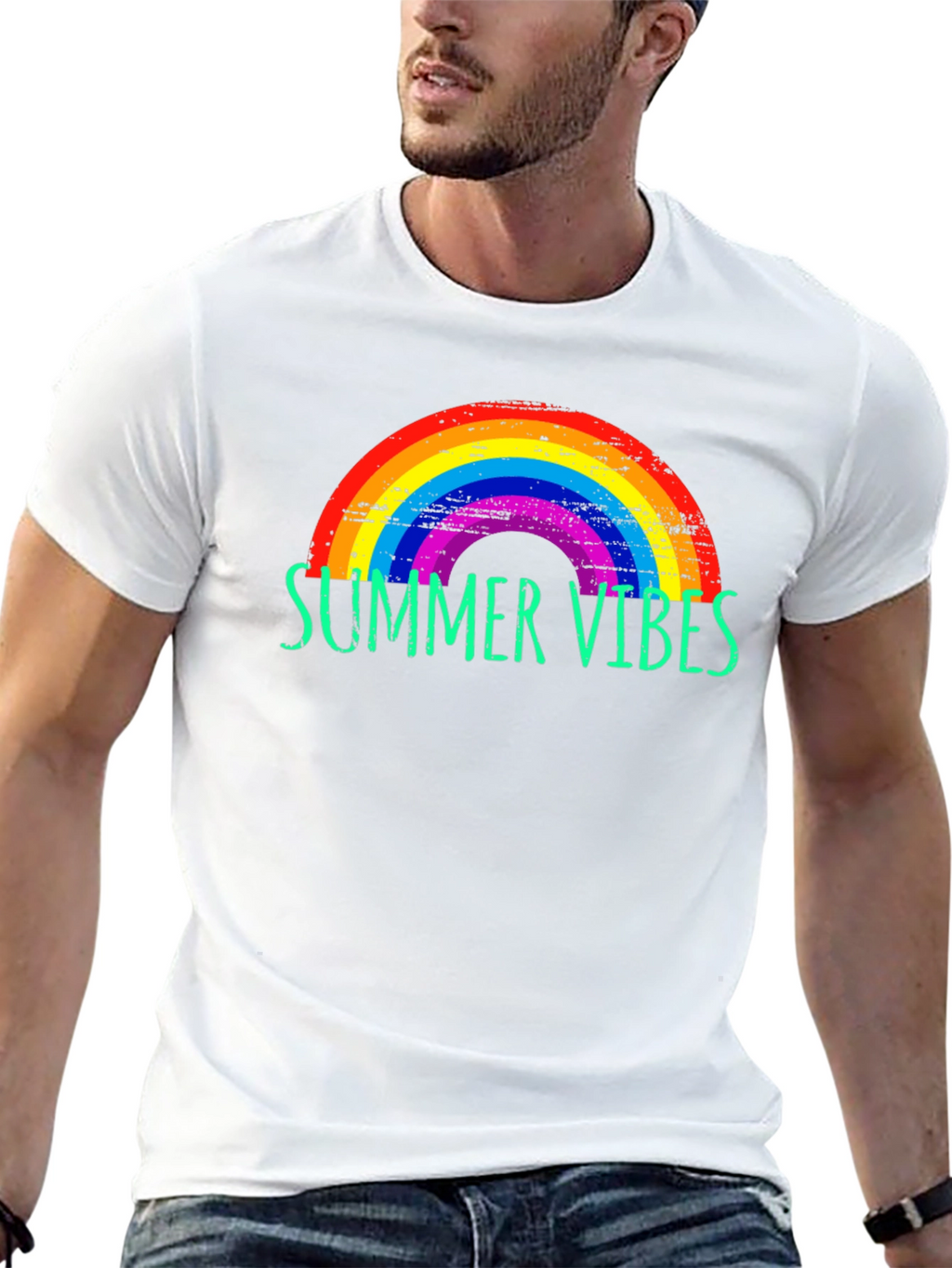 Summer Vibes Rainbow Graphic Tee