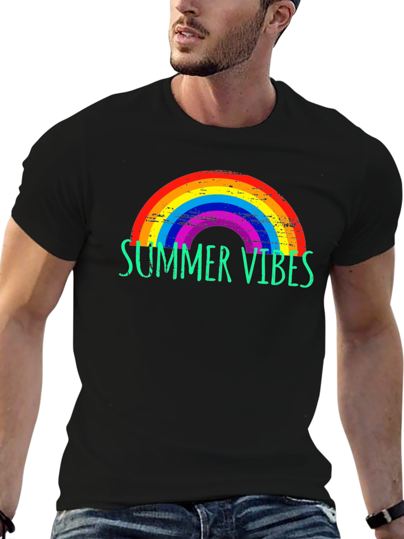 Summer Vibes Rainbow Graphic Tee
