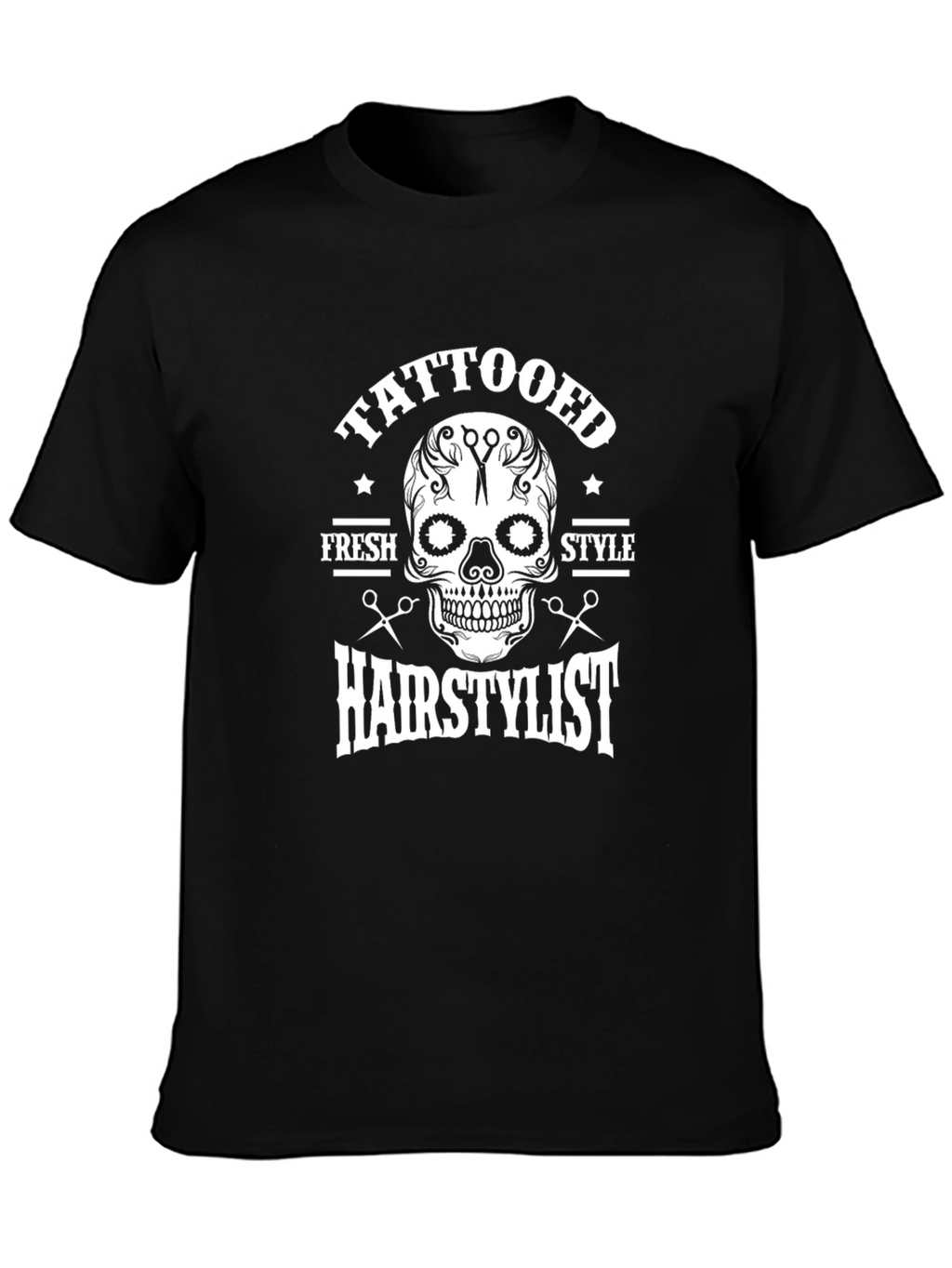 Tattooed Hairstylist Skull Graphic T-Shirt