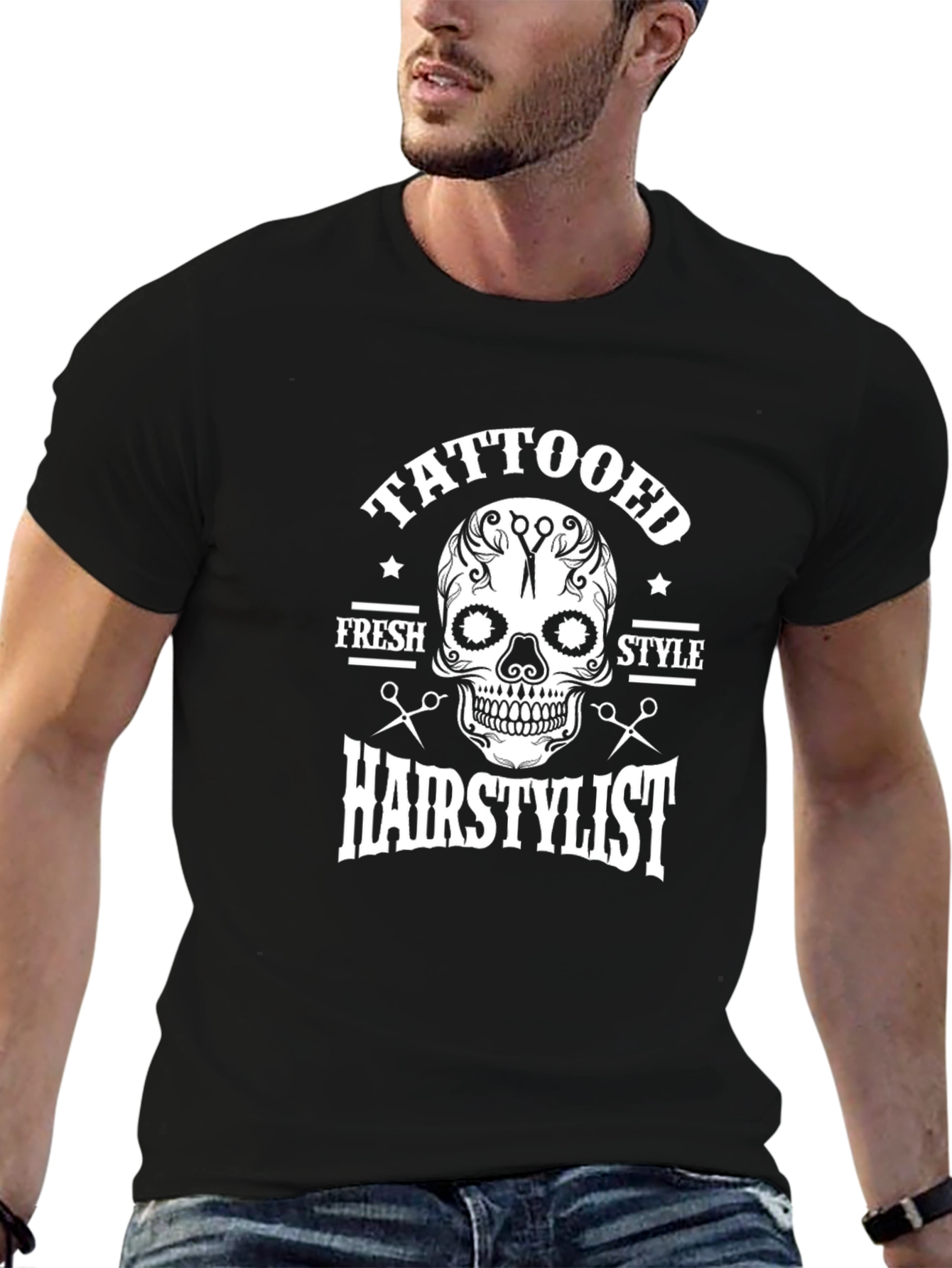 Tattooed Hairstylist Skull Graphic T-Shirt
