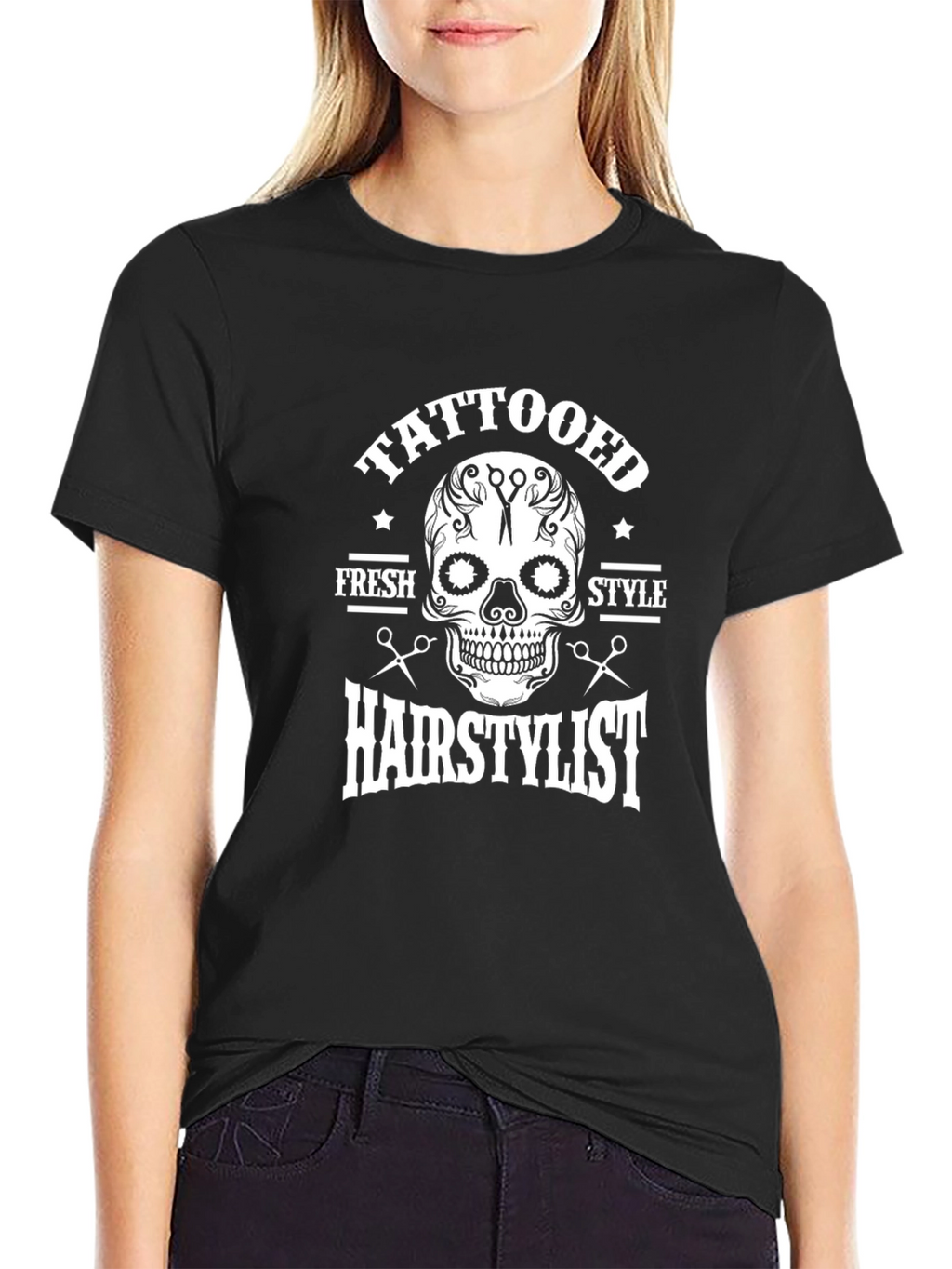 Tattooed Hairstylist Skull Graphic T-Shirt