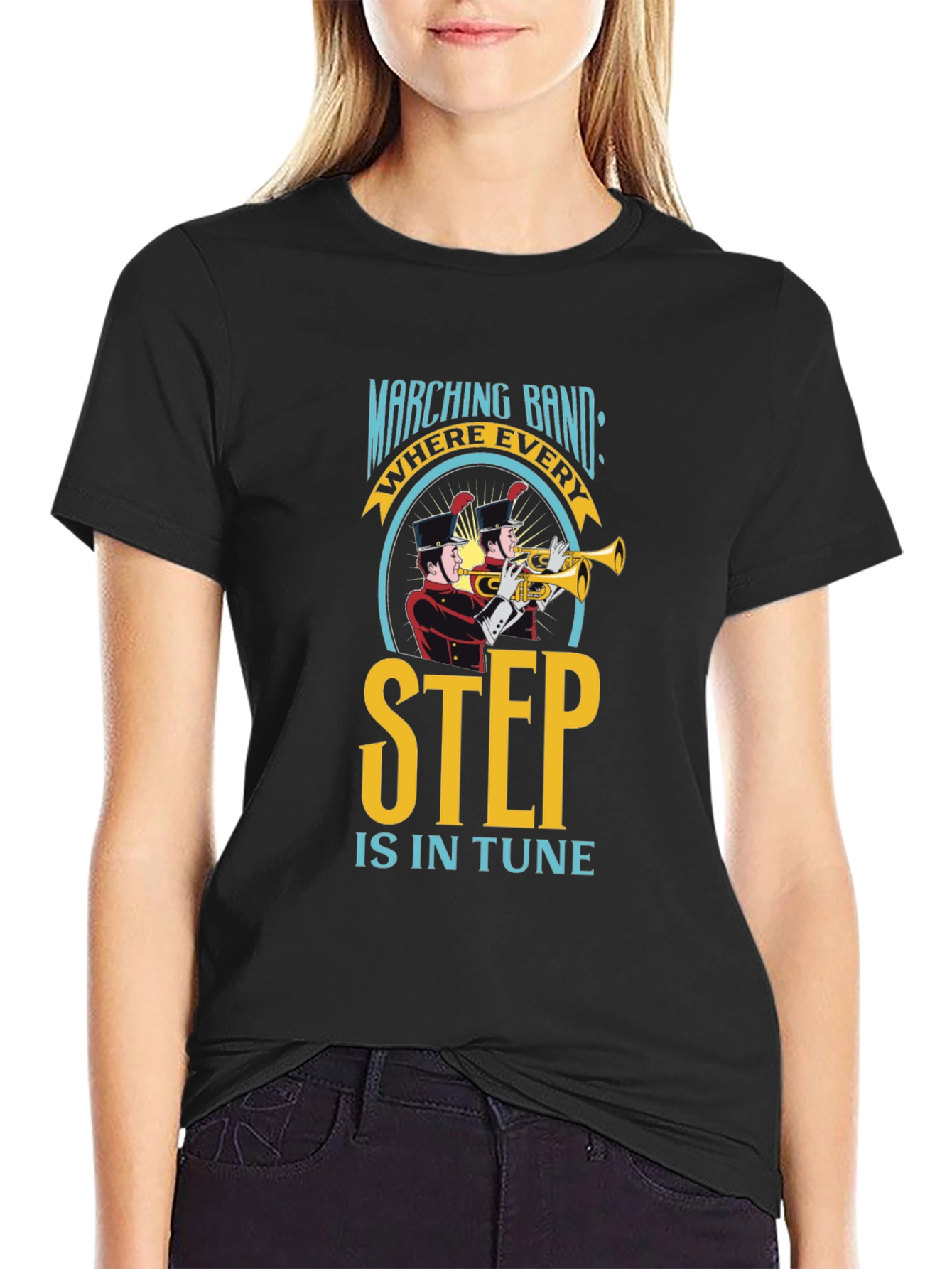 Marching Band T-Shirt: Every Step in Tune Black Cotton Tee