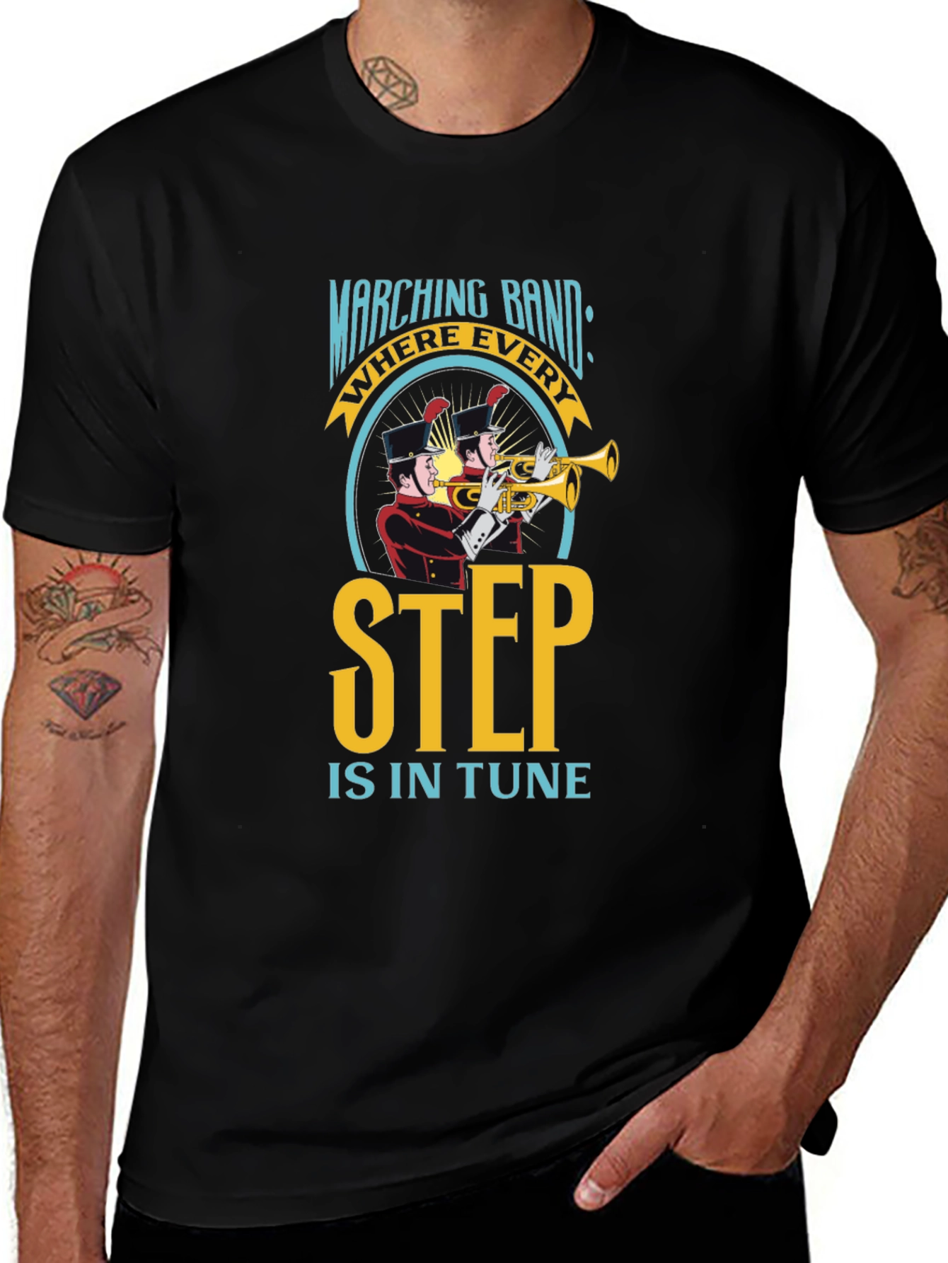 Marching Band T-Shirt: Every Step in Tune Black Cotton Tee