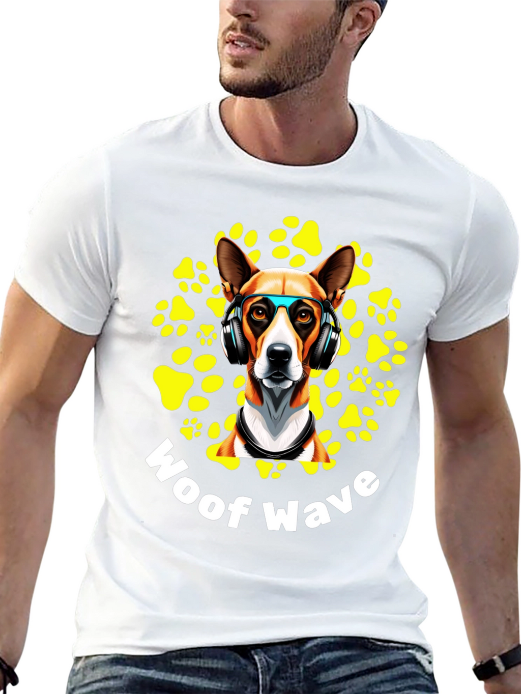 Woof Wave T-Shirt: Dog with Headphones Graphic Tee
