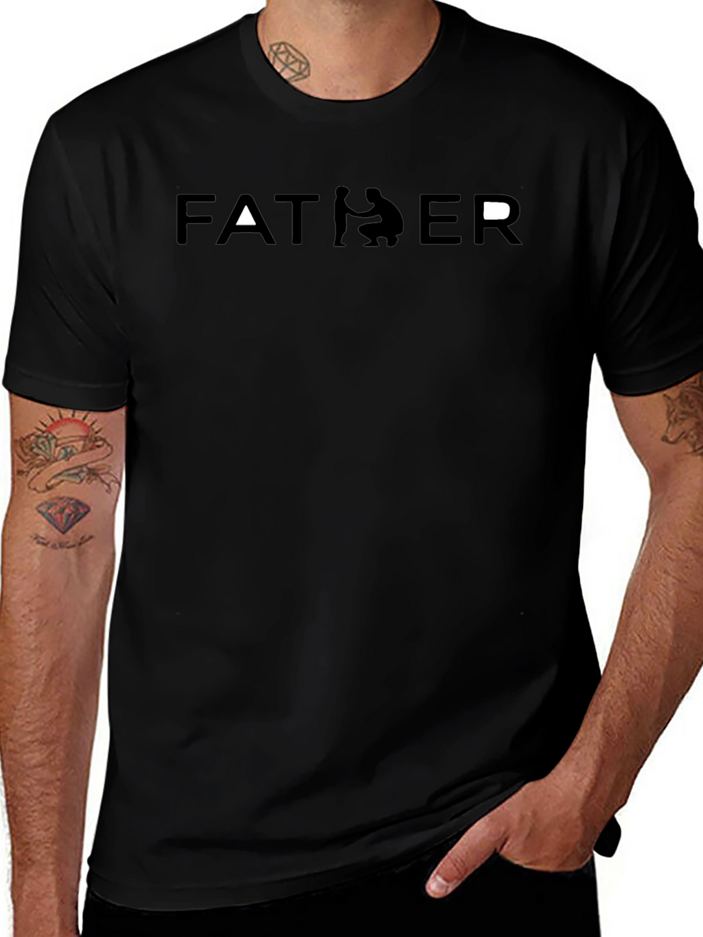 Father Black Graphic Tee - Dad Silhouette T-Shirt