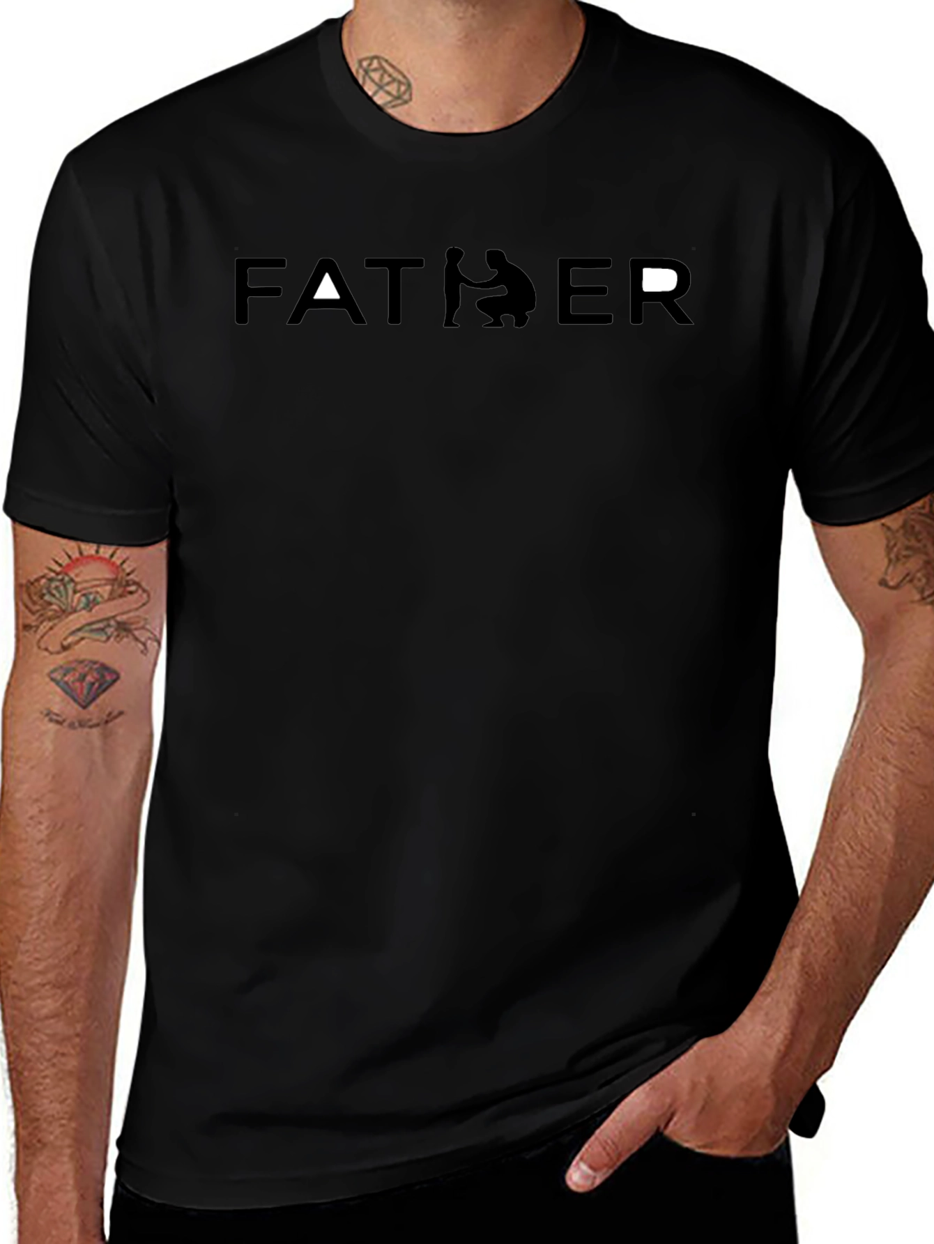 Father Black Graphic Tee - Dad Silhouette T-Shirt